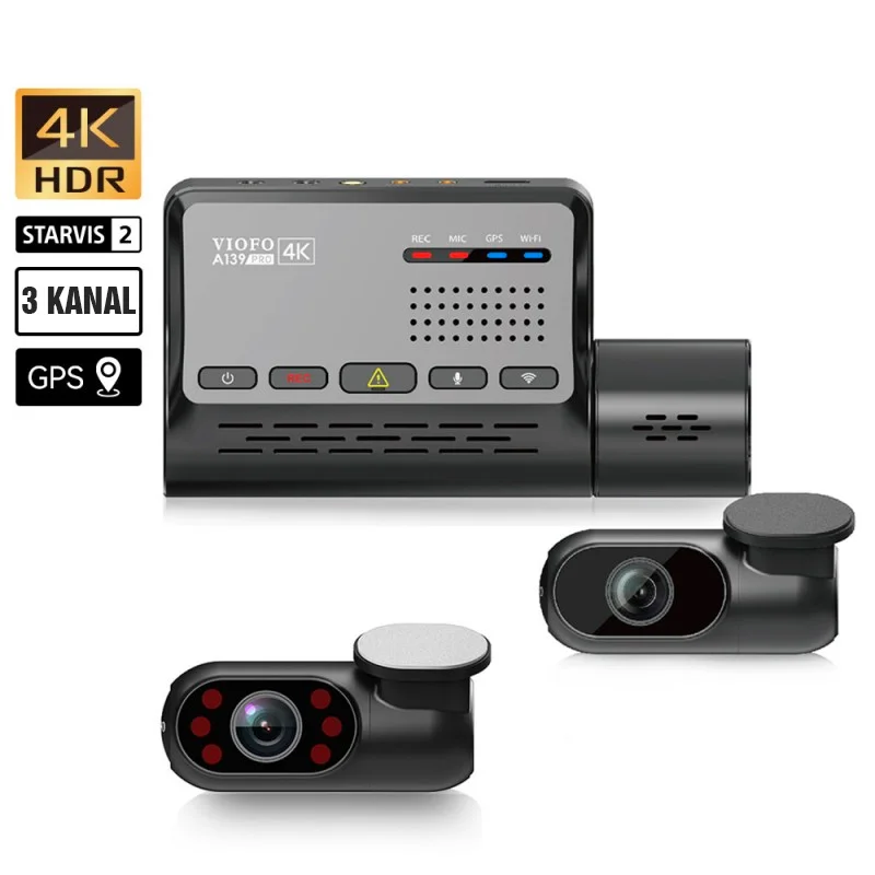 Viofo A139 Pro 3 Kameralı Ön-iç-Arka 4K HDR 5GHz WiFi GPS'li Araç