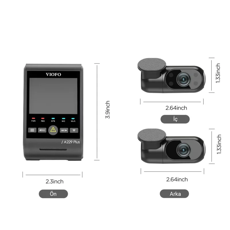 Viofo A229 Plus 3 Kameralı Ön-İç-Arka 2K+2K+1080P HDR Sony Starvis