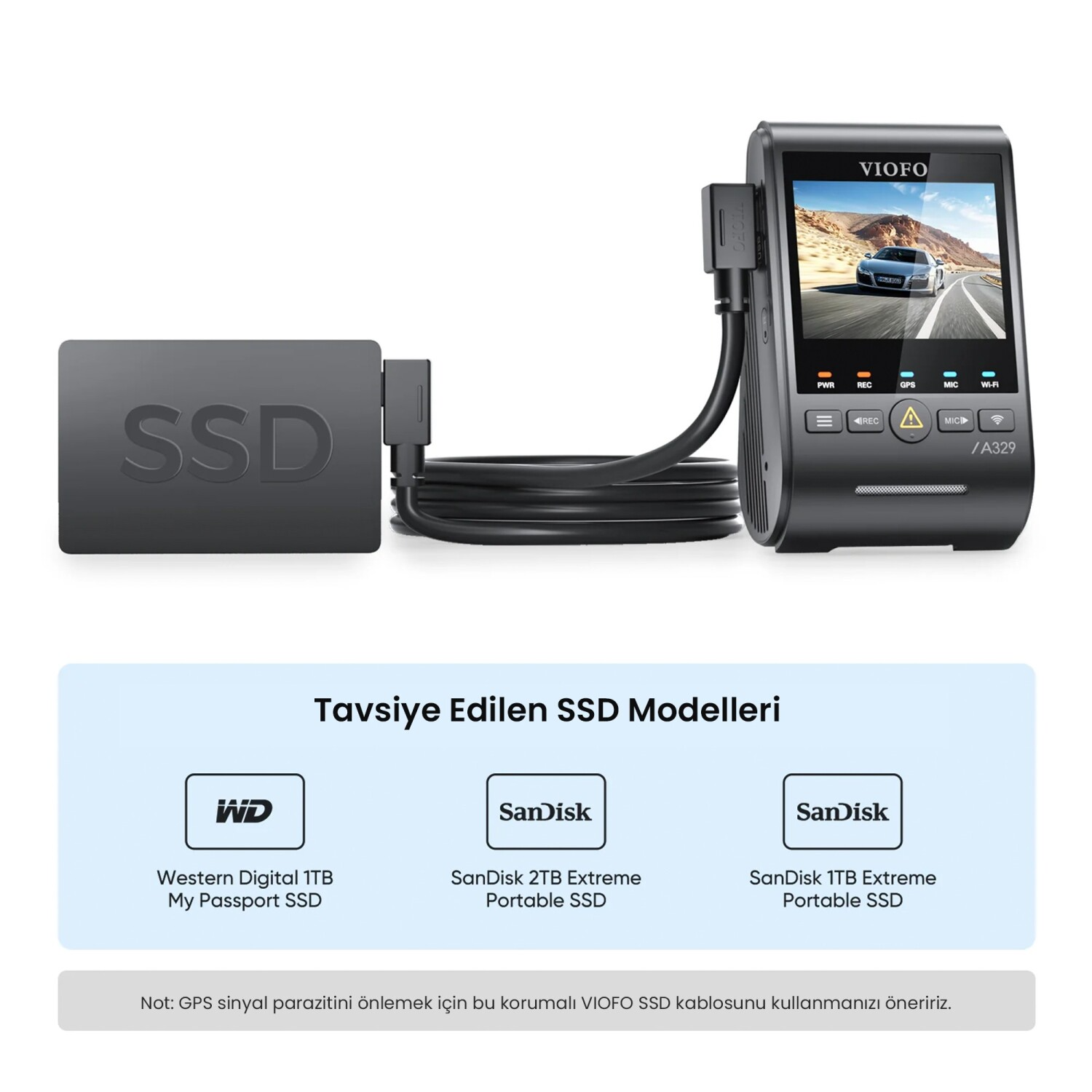 Viofo A329 İçin Type-C SSD Data Kablosu 1.8 Metre - Görsel 4